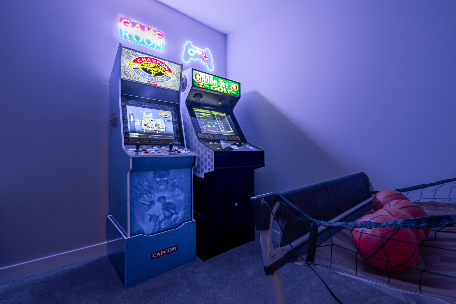 Arcade and games setup inside the featured mountain property