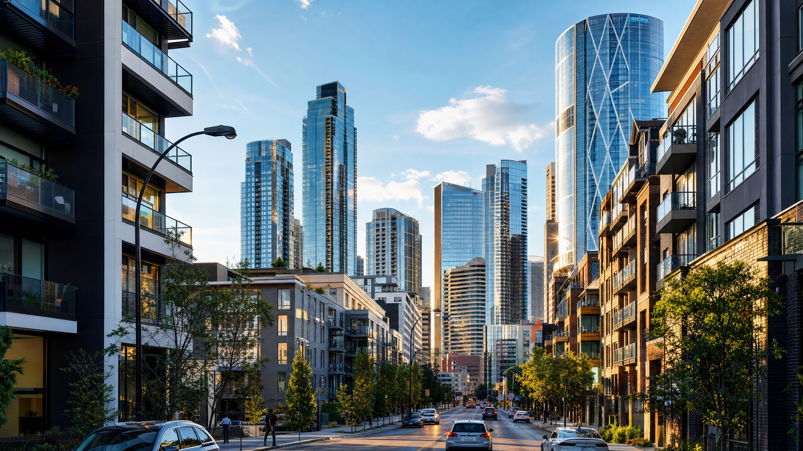 Beltline skyline and dense modern residential streetscape